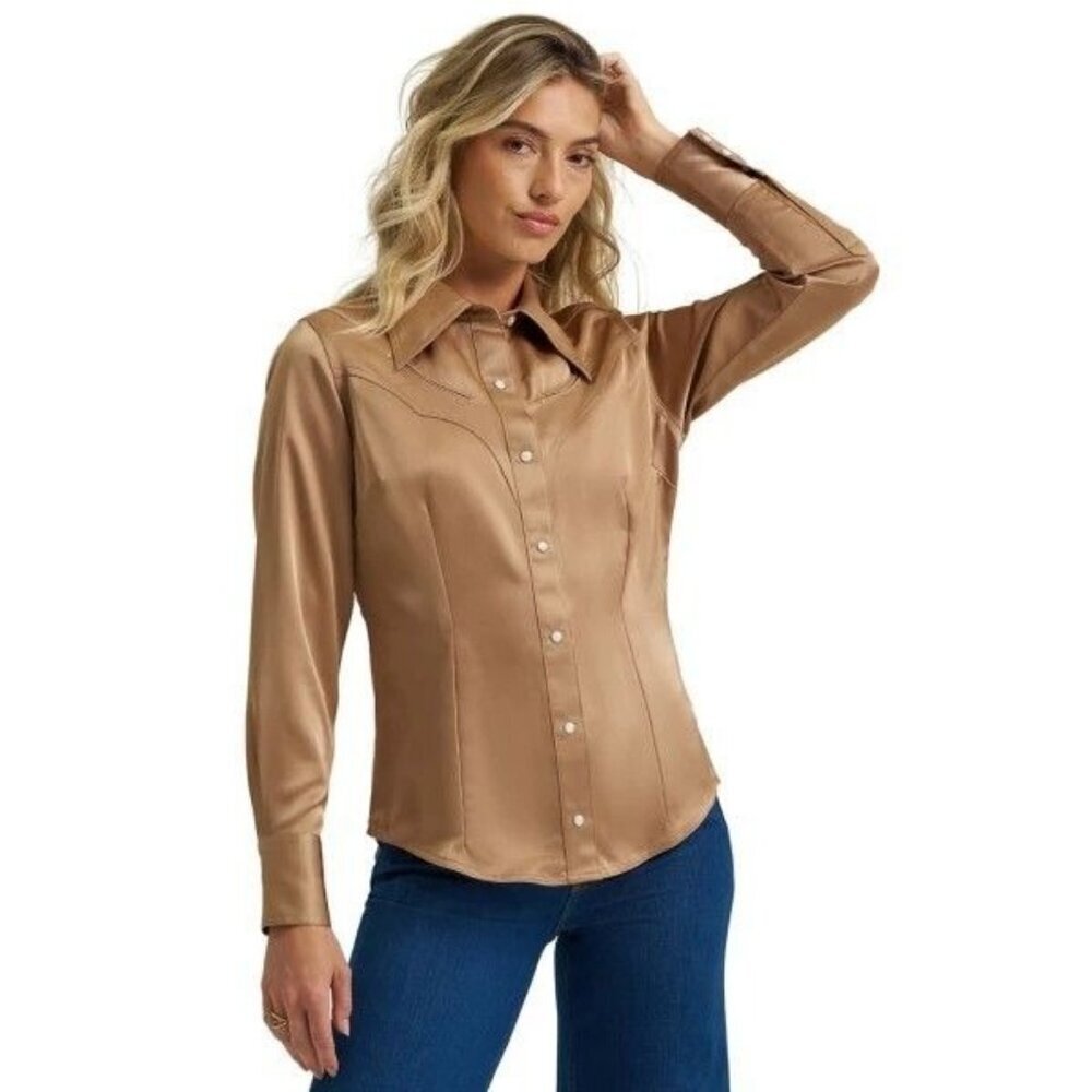 Wrangler Lainey Wilson Women's Satin Western Snap Shirt Gold 112374462